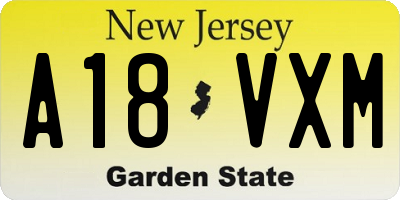 NJ license plate A18VXM