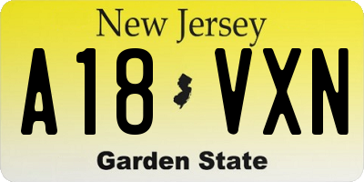 NJ license plate A18VXN