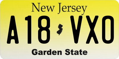 NJ license plate A18VXO