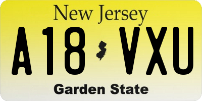 NJ license plate A18VXU