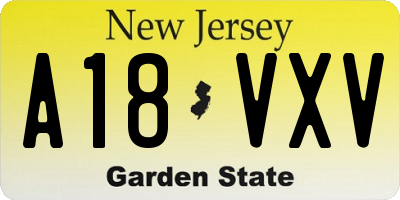 NJ license plate A18VXV
