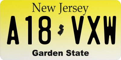NJ license plate A18VXW