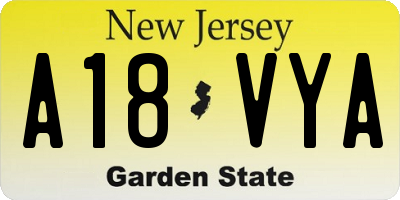 NJ license plate A18VYA