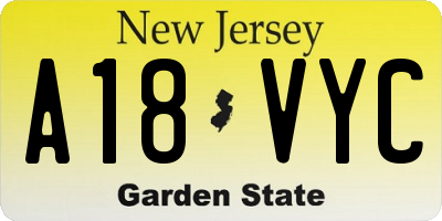 NJ license plate A18VYC