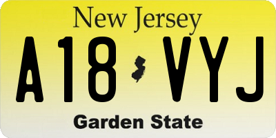 NJ license plate A18VYJ
