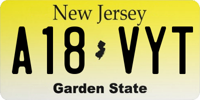NJ license plate A18VYT