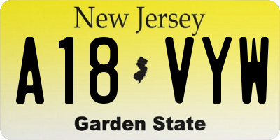 NJ license plate A18VYW
