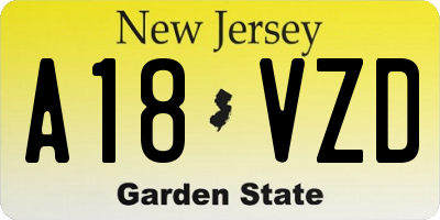 NJ license plate A18VZD