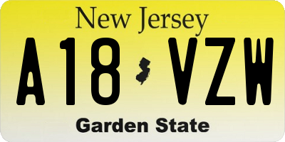 NJ license plate A18VZW