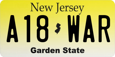 NJ license plate A18WAR