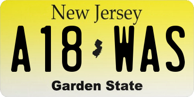 NJ license plate A18WAS