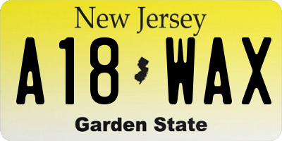 NJ license plate A18WAX