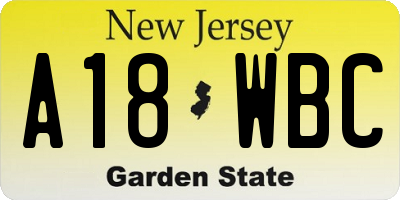 NJ license plate A18WBC