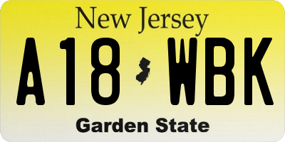 NJ license plate A18WBK