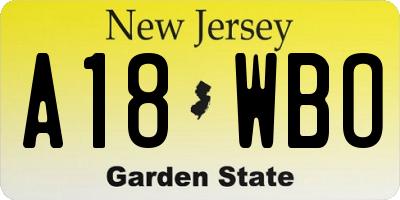 NJ license plate A18WBO