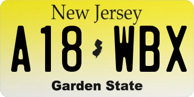 NJ license plate A18WBX
