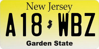 NJ license plate A18WBZ