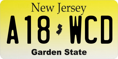 NJ license plate A18WCD