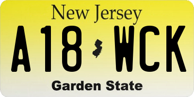 NJ license plate A18WCK
