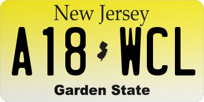 NJ license plate A18WCL