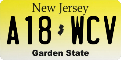 NJ license plate A18WCV