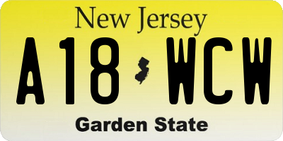 NJ license plate A18WCW