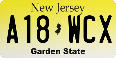 NJ license plate A18WCX