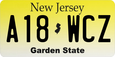 NJ license plate A18WCZ