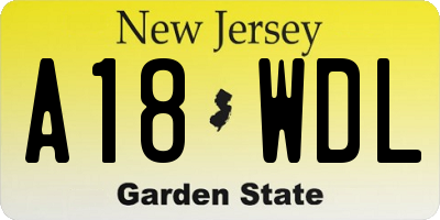 NJ license plate A18WDL