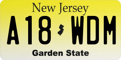 NJ license plate A18WDM