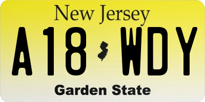 NJ license plate A18WDY