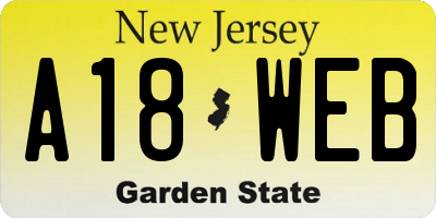 NJ license plate A18WEB
