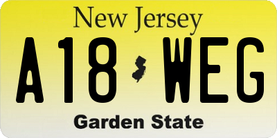 NJ license plate A18WEG
