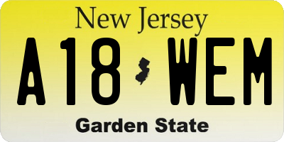 NJ license plate A18WEM