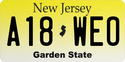 NJ license plate A18WEO