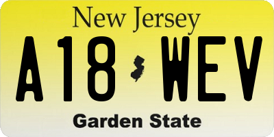 NJ license plate A18WEV