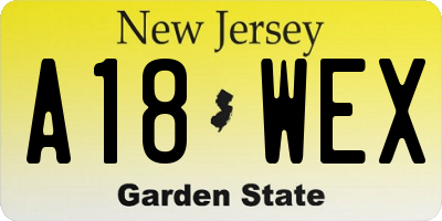 NJ license plate A18WEX