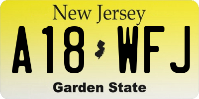NJ license plate A18WFJ