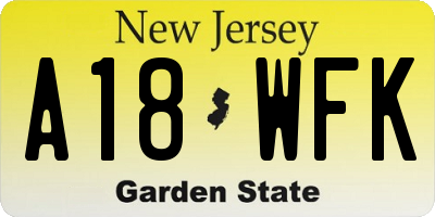 NJ license plate A18WFK
