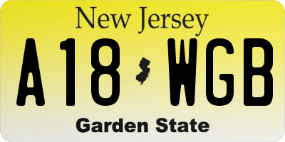 NJ license plate A18WGB
