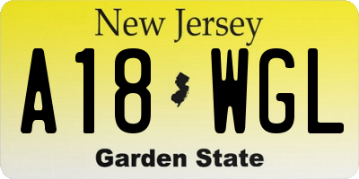 NJ license plate A18WGL