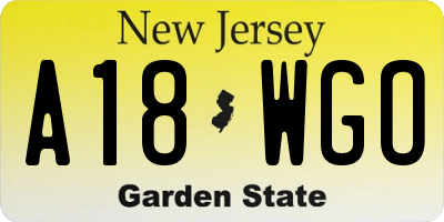 NJ license plate A18WGO