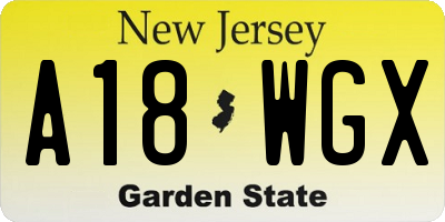 NJ license plate A18WGX