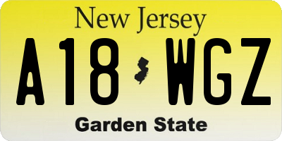 NJ license plate A18WGZ