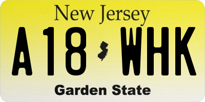 NJ license plate A18WHK