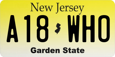 NJ license plate A18WHO
