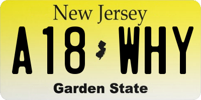 NJ license plate A18WHY