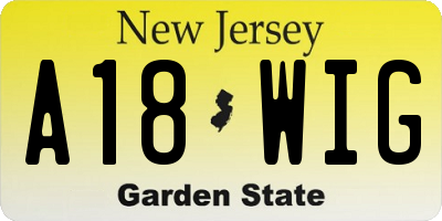 NJ license plate A18WIG