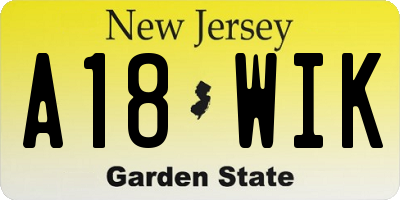 NJ license plate A18WIK