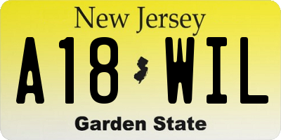 NJ license plate A18WIL